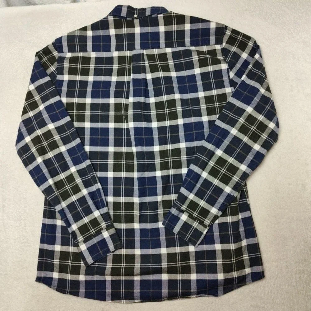 Barbour Shirt Mens Large Blue Tartan Plaid Long Sleeve Button Up Tailored Fit - Picture 5 of 12